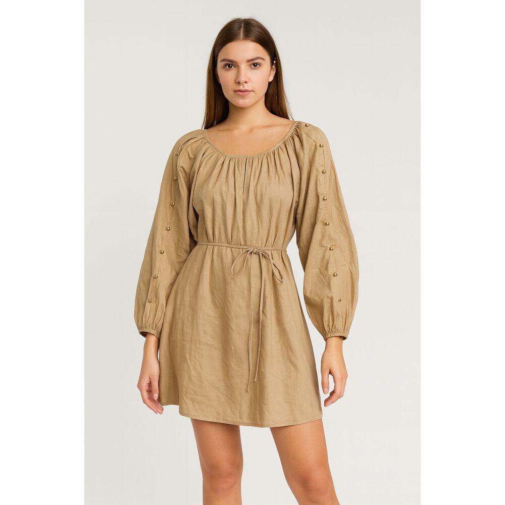 LOFT Tan Long Sleeve Mini Dress XS – 100% Cotton